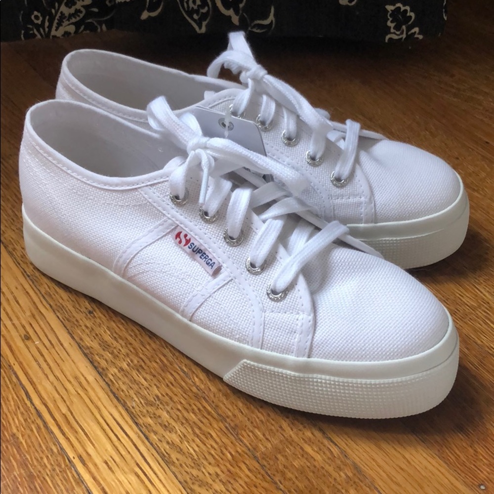 Superga platform white shoes